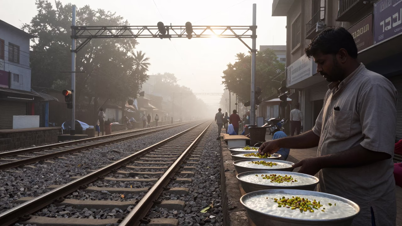 Street Scene in Mumbai at As First Light Reaches The Scene in in Mumbai, India