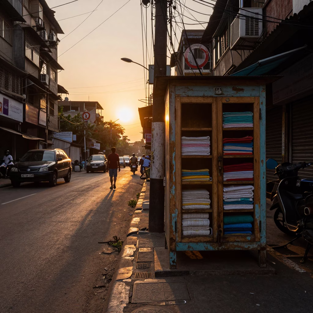 Street Scene in Mumbai at As The Sun Drops Toward The Horizon in in Mumbai, India