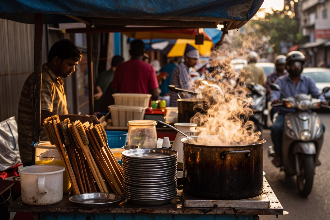 Street Scene in Mumbai at Honeyed Evening Light in in Mumbai, India