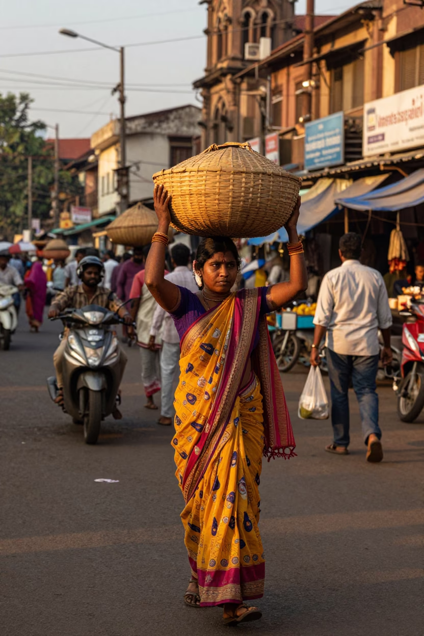 Street Scene in Mumbai at Honeyed Evening Light in in Mumbai, India