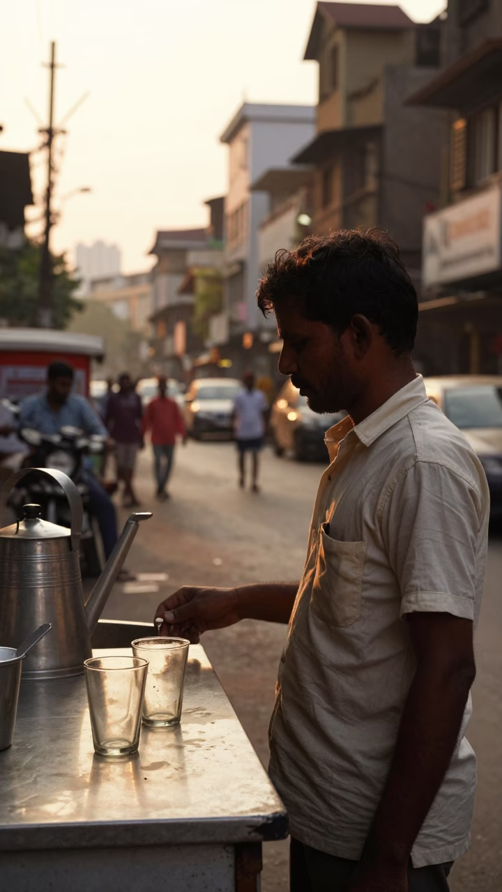 Street Scene in Mumbai at Honeyed Evening Light in in Mumbai, India