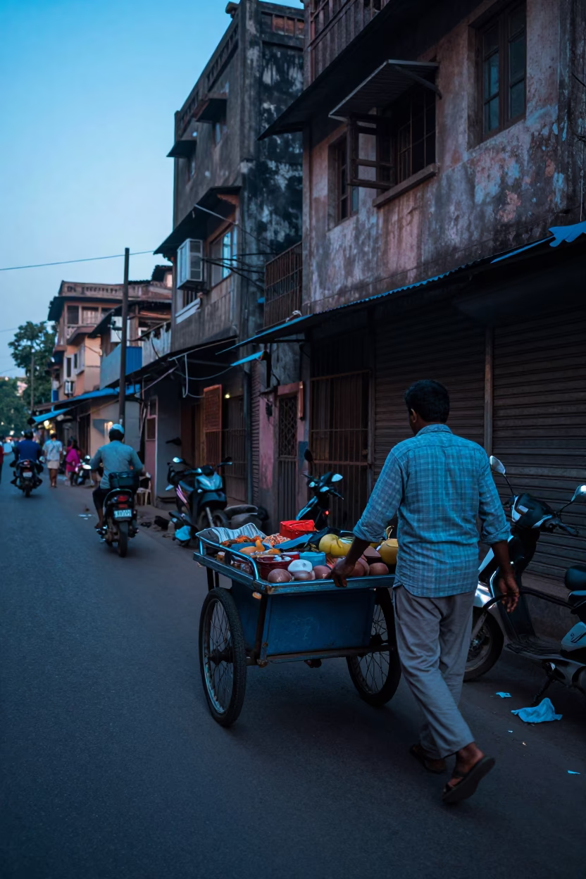 Street Scene in Mumbai at Sunrise Light in in Mumbai, India
