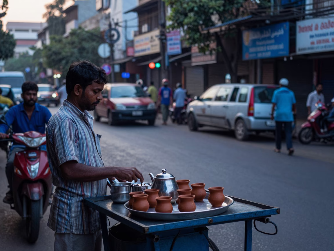 Street Scene in Mumbai at Sunrise Light in in Mumbai, India