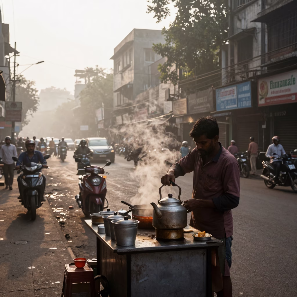 Street Scene in Mumbai at The Early Morning Light in in Mumbai, India