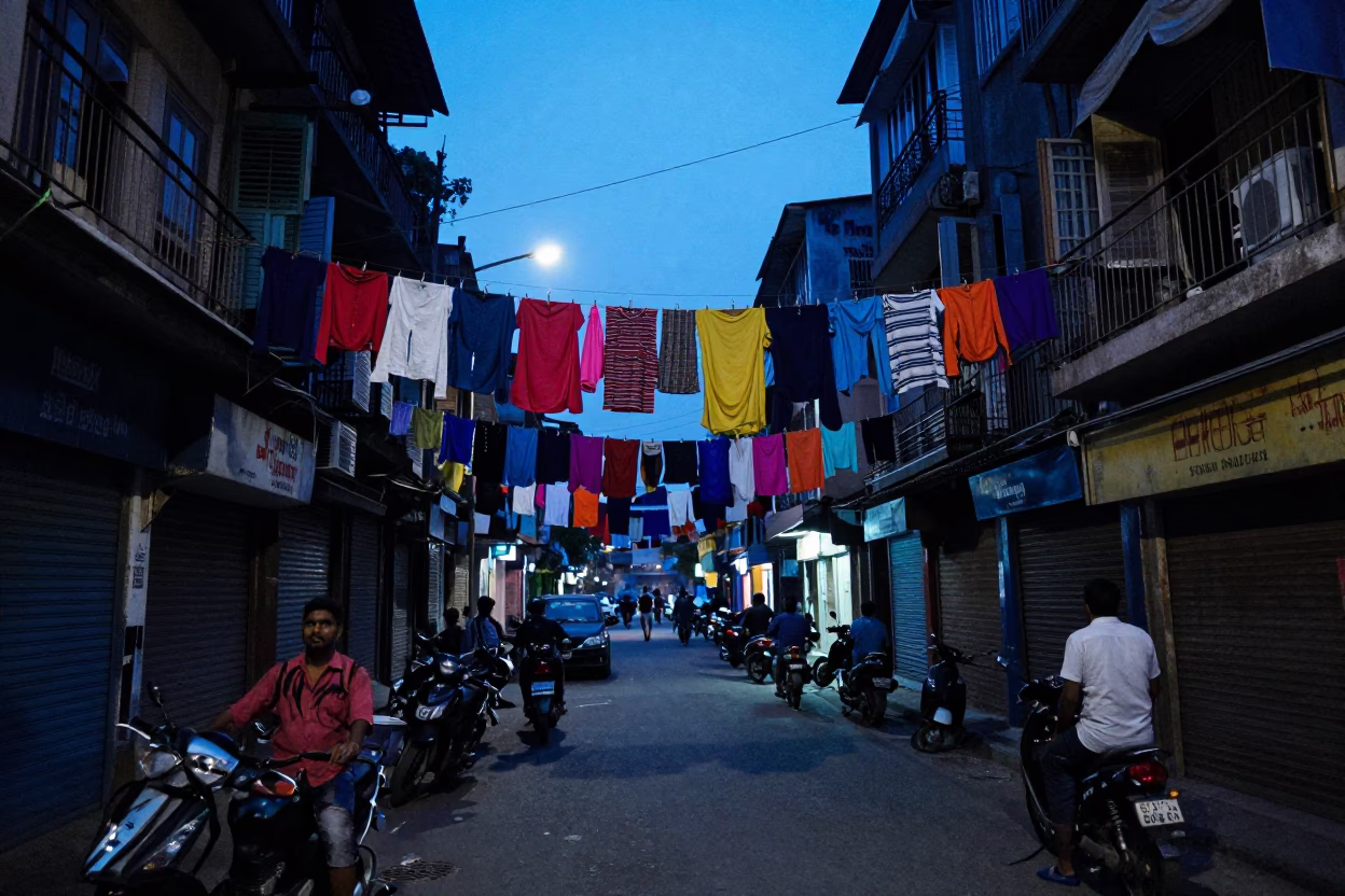 Street Scene in Mumbai at The Last Blue Light Of Evening in in Mumbai, India