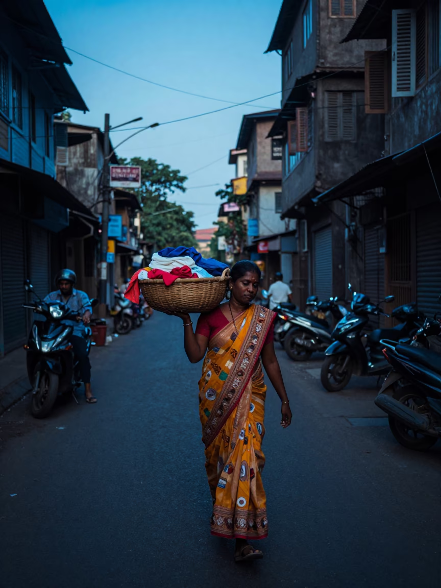 Street Scene in Mumbai at The Still Hours Before Dawn Light in in Mumbai, India