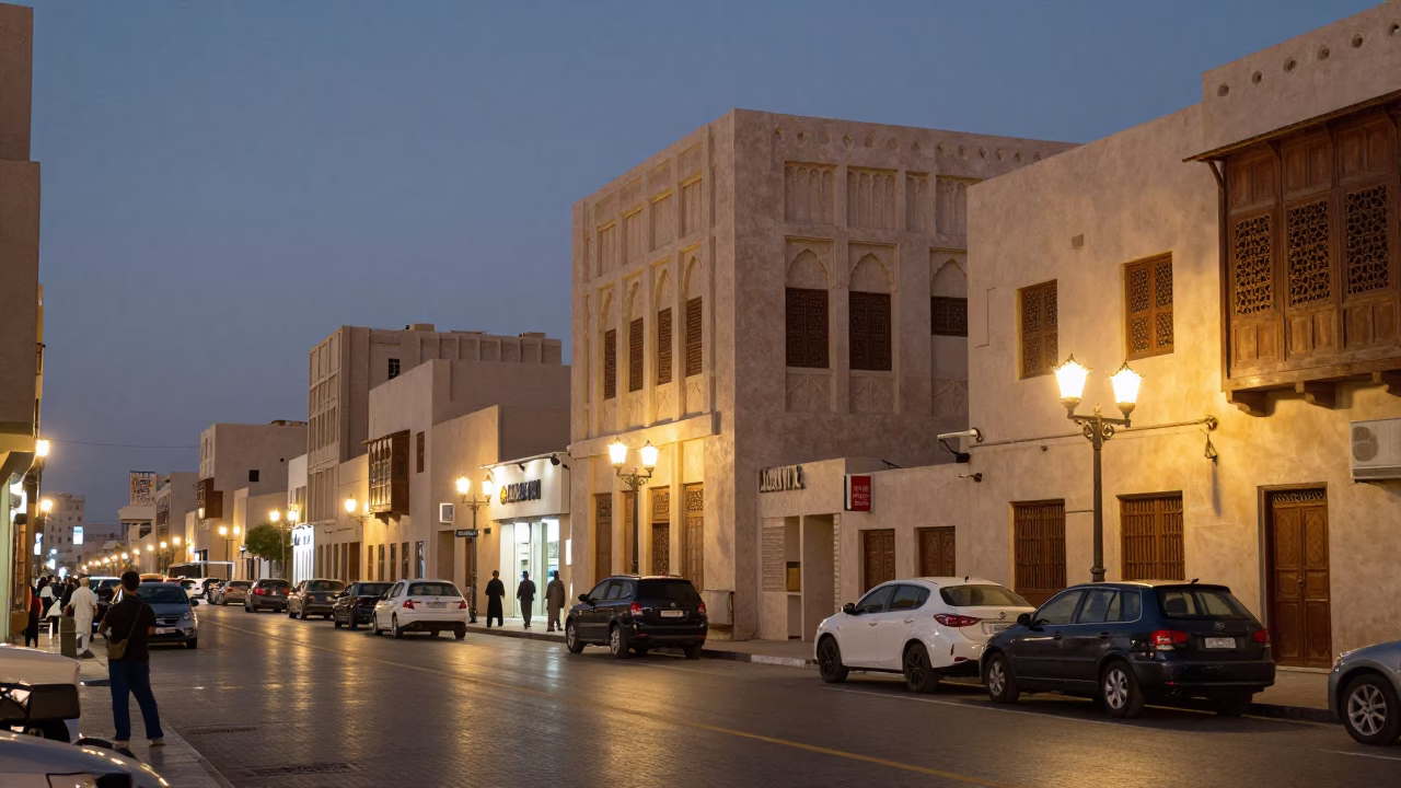 Street Scene in Muscat at As City Lights Begin To Glow in in Muscat, Oman