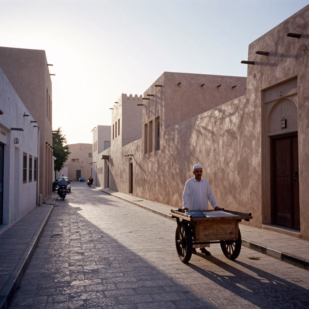 Street Scene in Muscat at As First Light Reaches The Scene in in Muscat, Oman