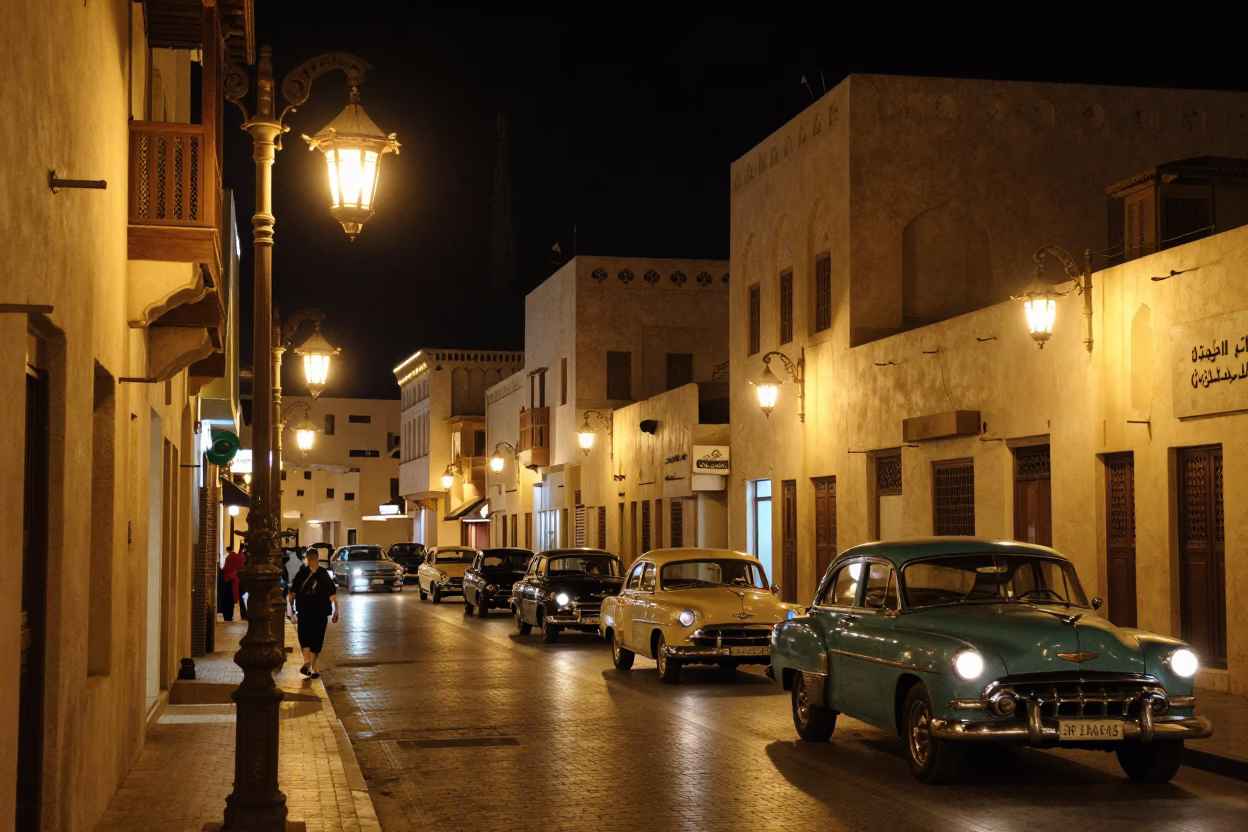 Street Scene in Muscat at Deep In The Night Light in in Muscat, Oman