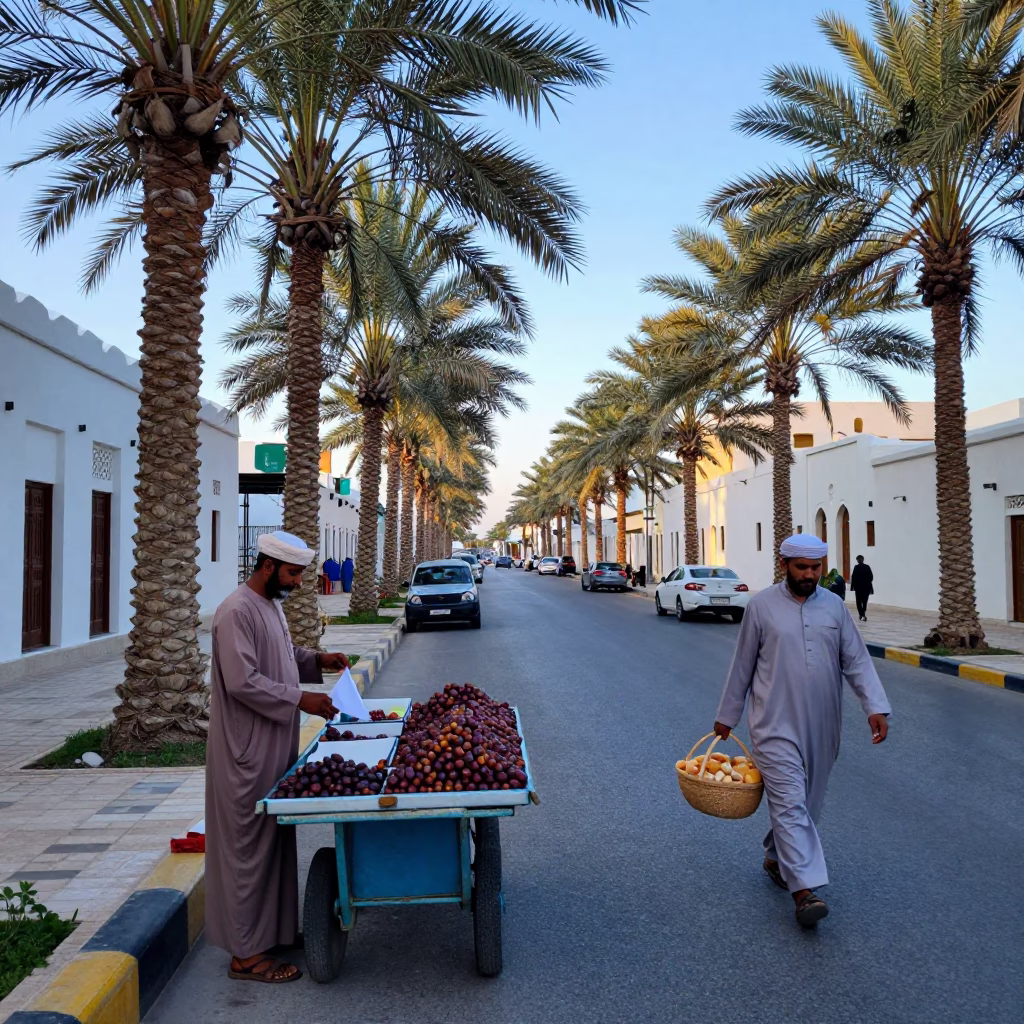 Street Scene in Muscat at Early Morning Light in in Muscat, Oman