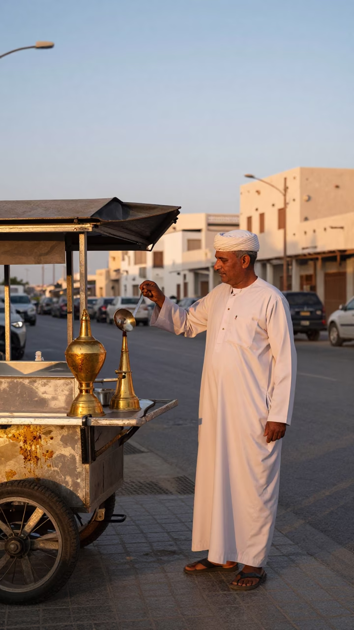 Street Scene in Muscat at Honeyed Evening Light in in Muscat, Oman
