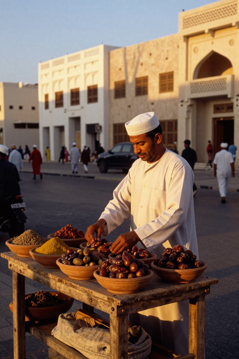 Street Scene in Muscat at Honeyed Evening Light in in Muscat, Oman