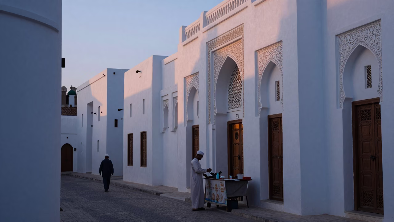 Street Scene in Muscat at Sunrise Light in in Muscat, Oman