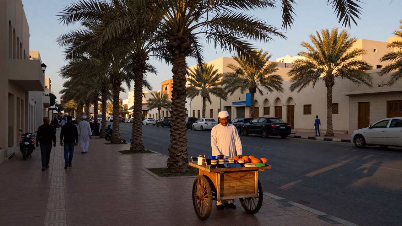 Street Scene in Muscat at The Early Evening Light in in Muscat, Oman