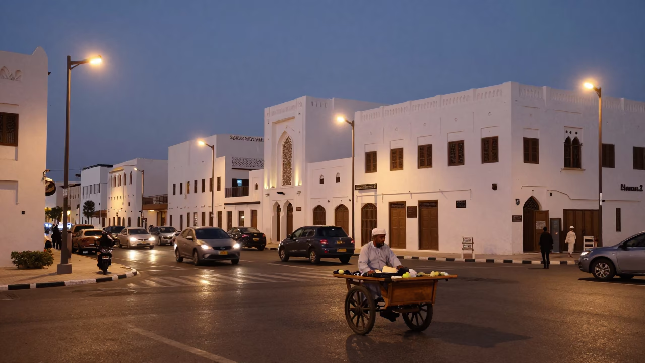Street Scene in Muscat at Twilight in in Muscat, Oman