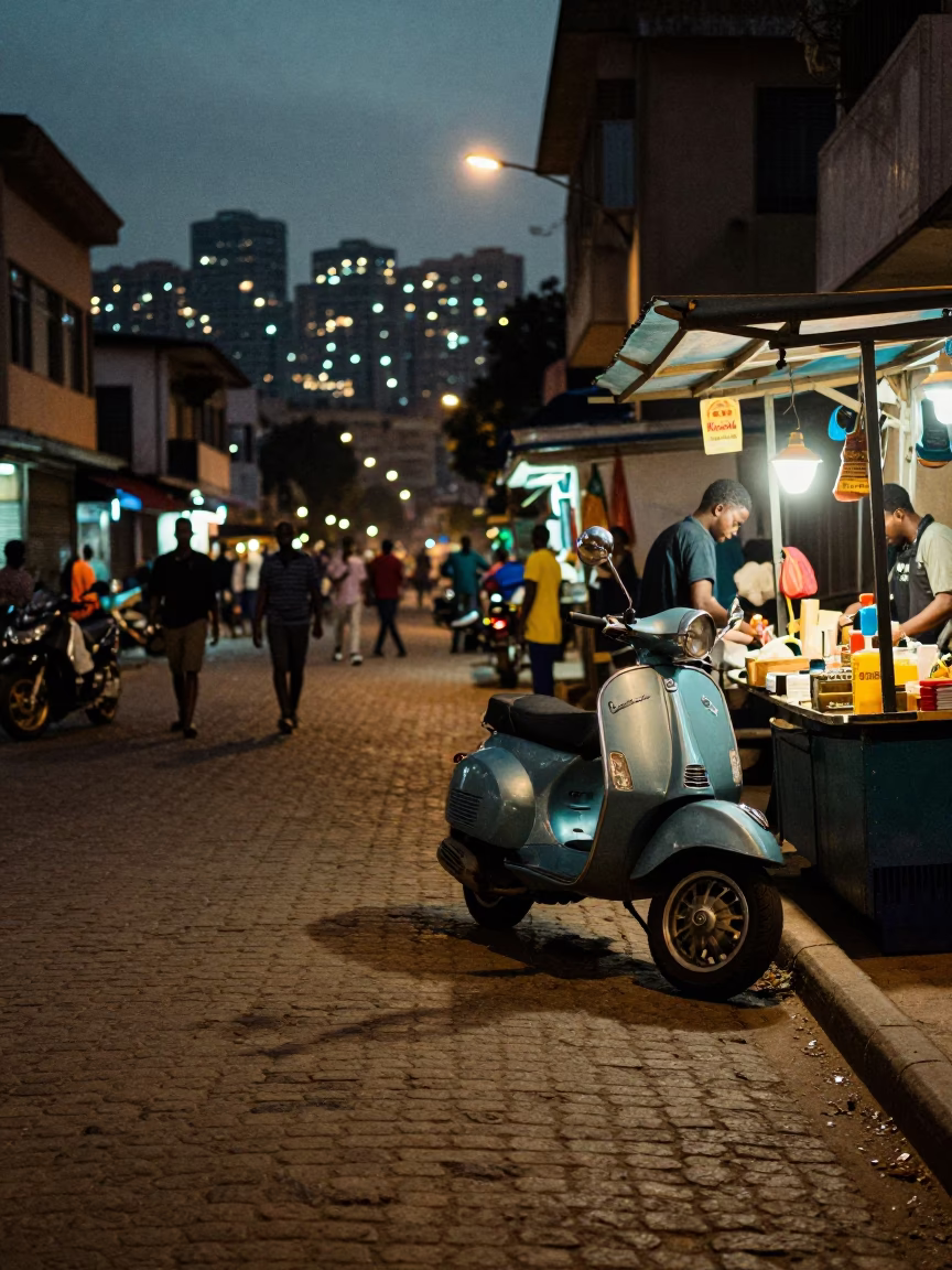Street Scene in Nairobi at As City Lights Begin To Glow in in Nairobi, Kenya