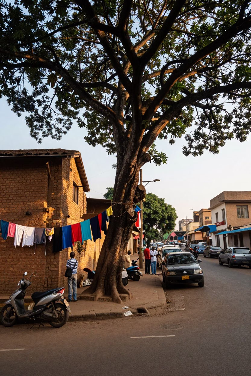 Street Scene in Nairobi at As First Light Reaches The Scene in in Nairobi, Kenya