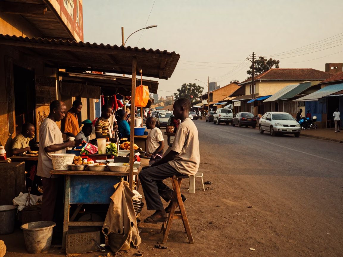Street Scene in Nairobi at Honeyed Evening Light in in Nairobi, Kenya