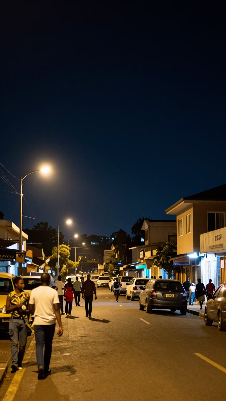 Street Scene in Nairobi at The Deepest Night Sky Light in in Nairobi, Kenya