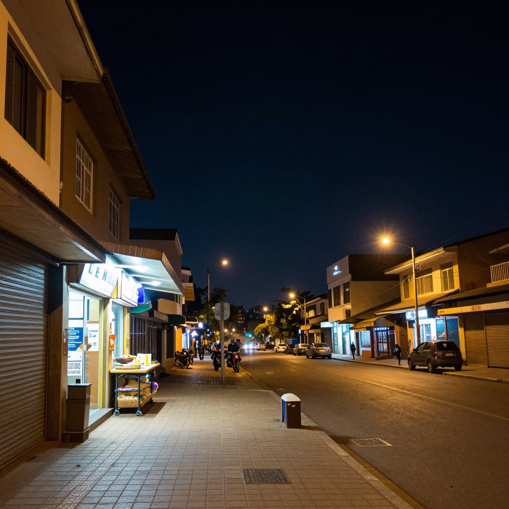 Street Scene in Nairobi at The Deepest Night Sky Light in in Nairobi, Kenya