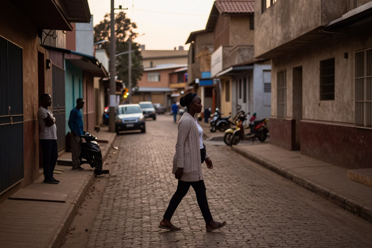 Street Scene in Nairobi at The Early Evening Light in in Nairobi, Kenya