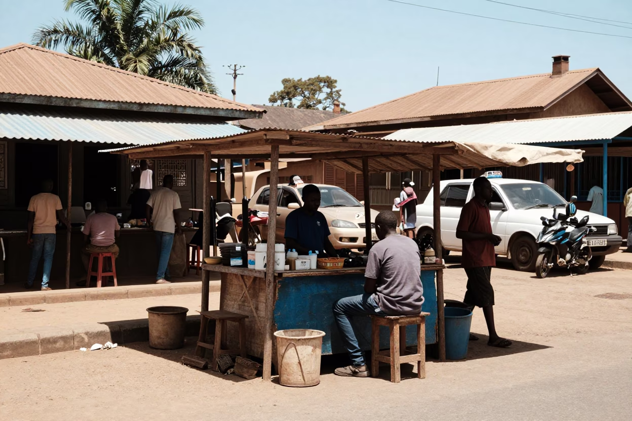 Street Scene in Nairobi at The Flat Glare Of Noon Light in in Nairobi, Kenya