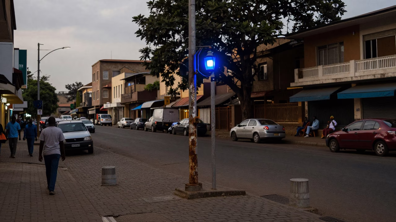 Street Scene in Nairobi at The Last Blue Light Of Evening in in Nairobi, Kenya