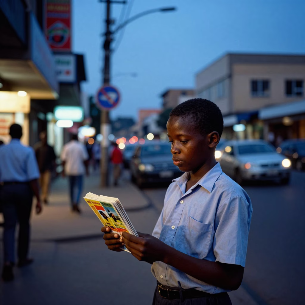 Street Scene in Nairobi at The Last Blue Light Of Evening in in Nairobi, Kenya