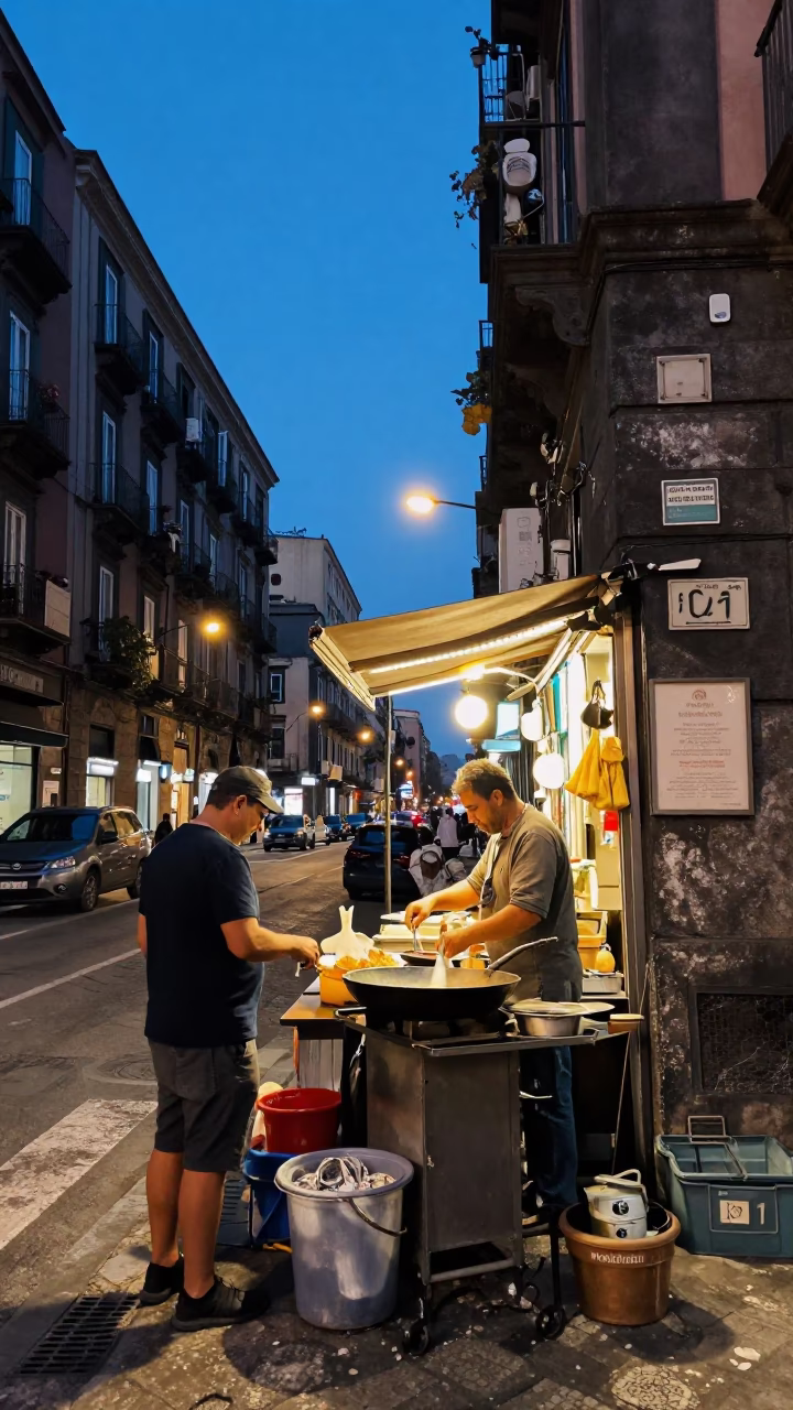Street Scene in Naples at Blue Hour in in Naples, Italy