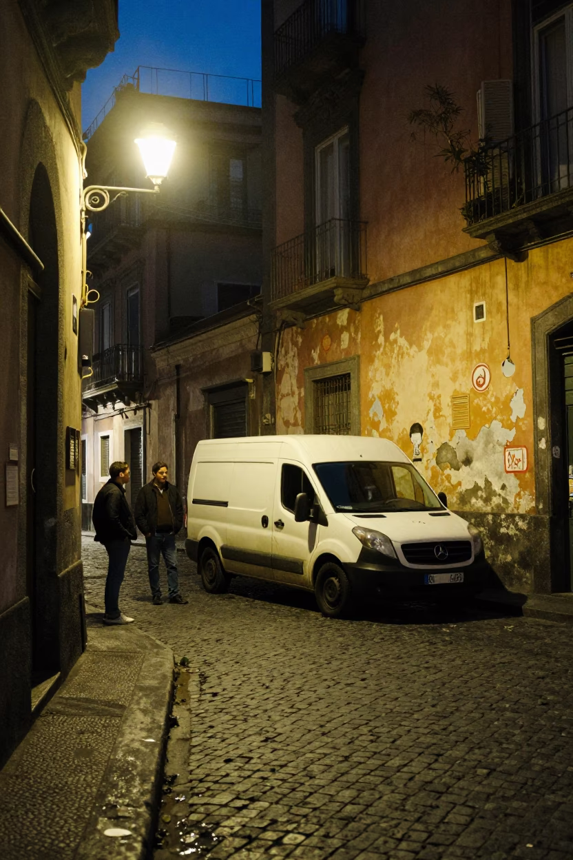 Street Scene in Naples at Midnight Light in in Naples, Italy