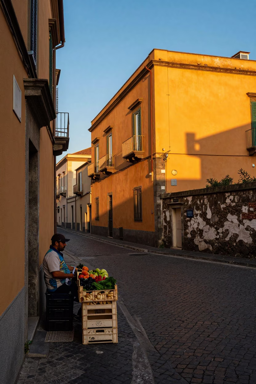 Street Scene in Naples at Sunset Light in in Naples, Italy