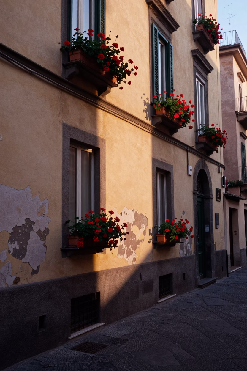 Street Scene in Naples at The Early Evening Light in in Naples, Italy