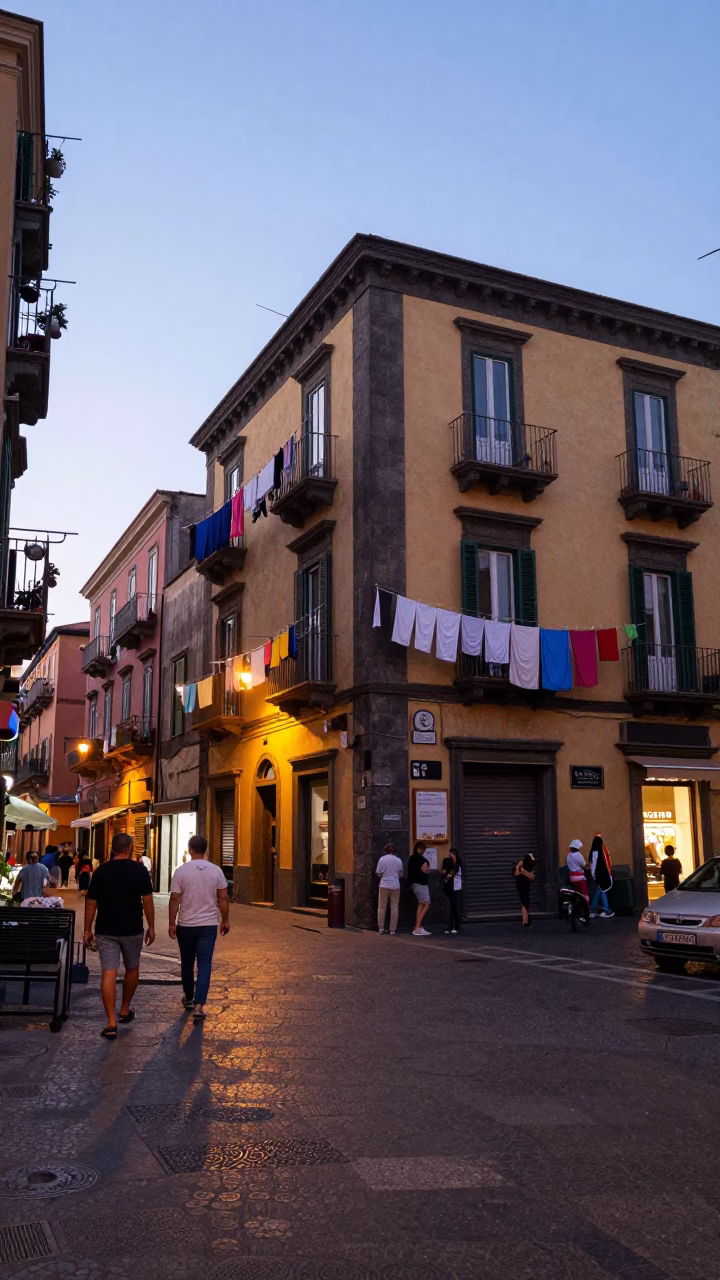 Street Scene in Naples at The Early Evening Light in in Naples, Italy