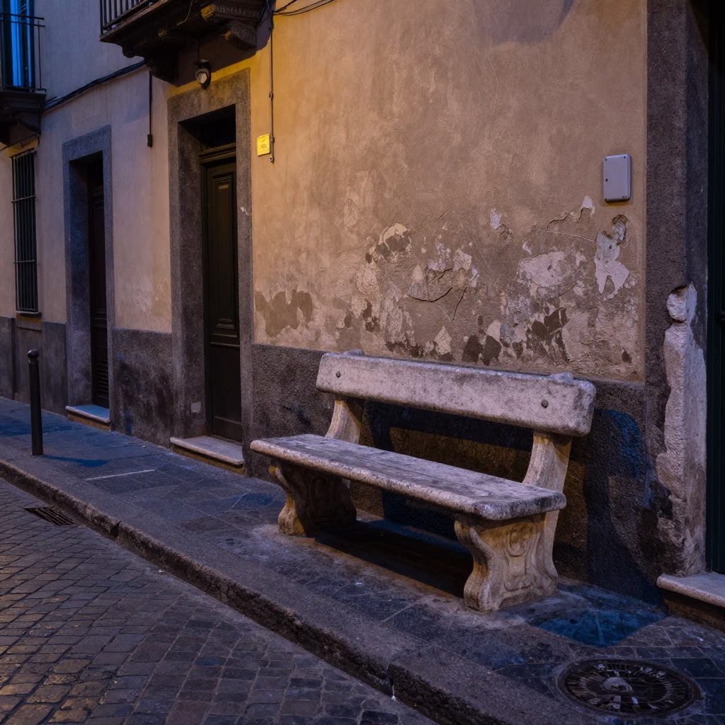 Street Scene in Naples at The Last Blue Light Of Evening in in Naples, Italy
