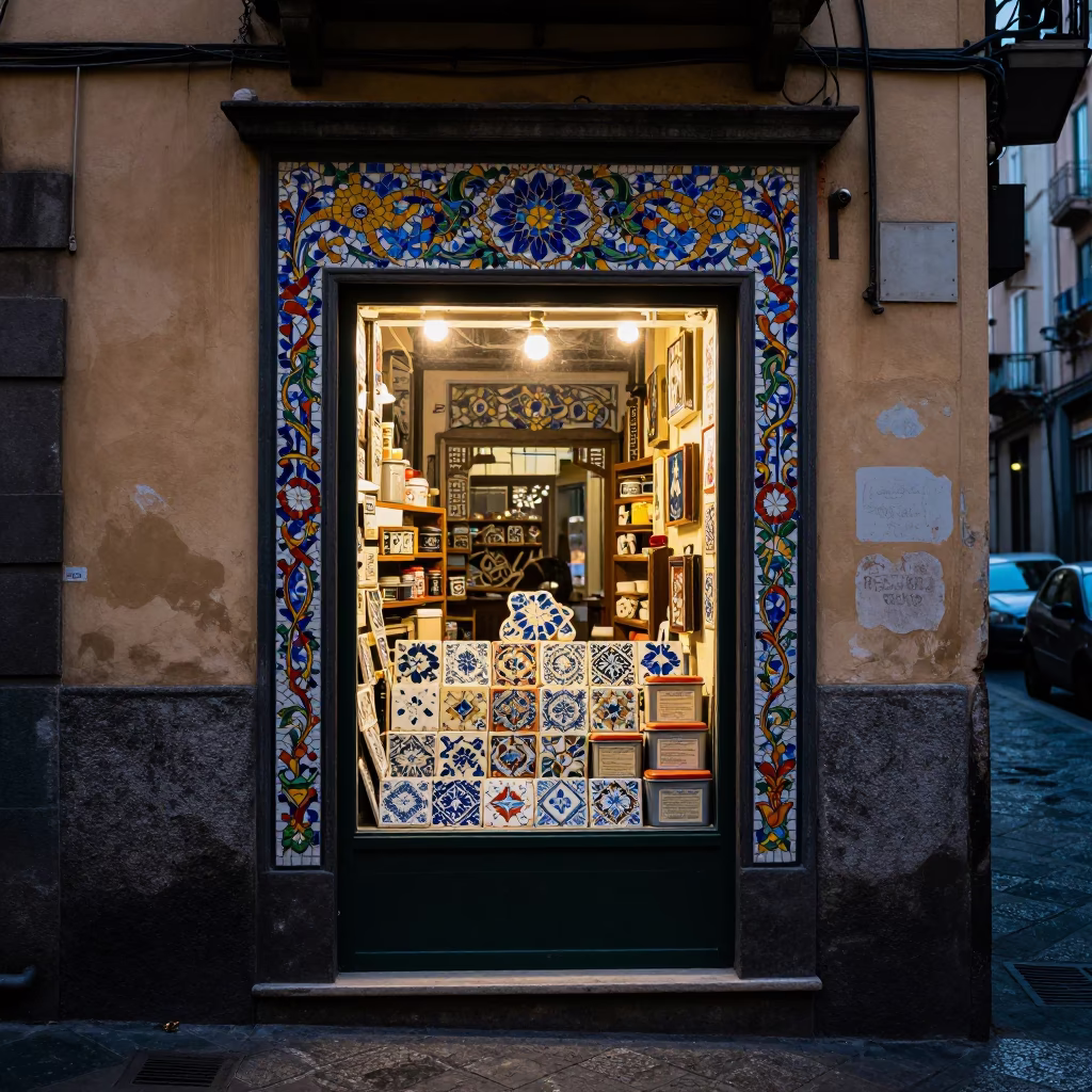 Street Scene in Naples at Twilight in in Naples, Italy