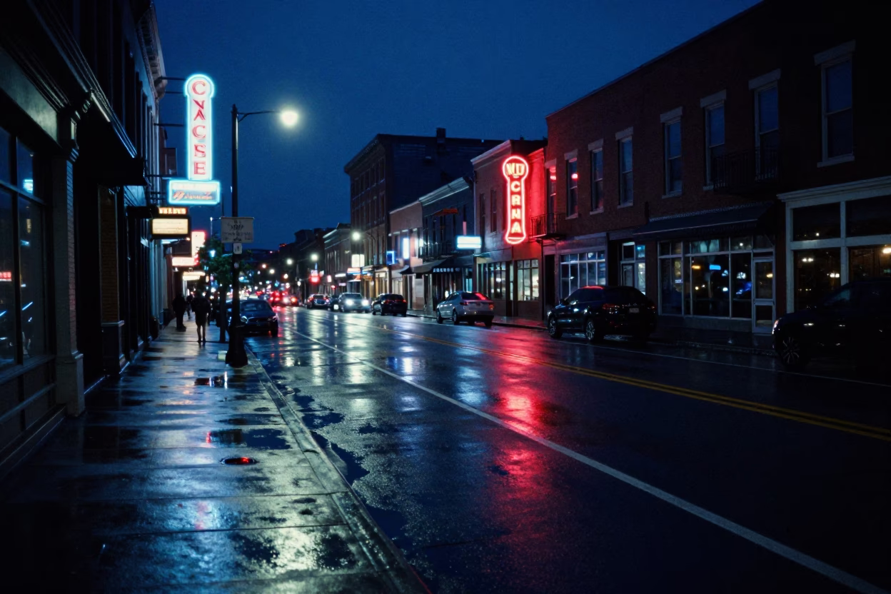 Street Scene in Nashville at Midnight Light in in Nashville, Tennessee, United States