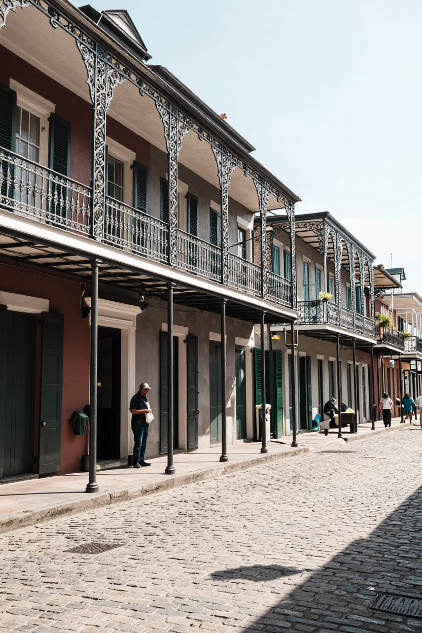 Street Scene in New Orleans at Bright Midmorning Light in in New Orleans, Louisiana, United States