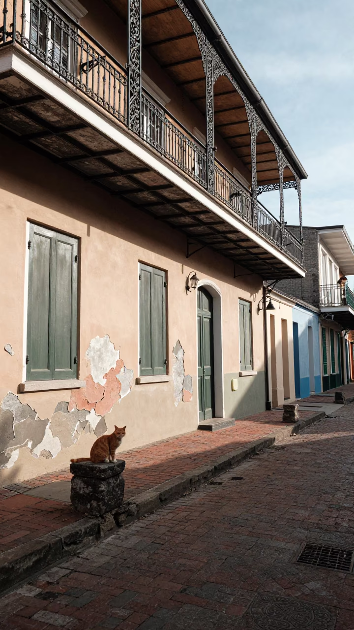 Street Scene in New Orleans at Clear Late-afternoon Light in in New Orleans, Louisiana, United States