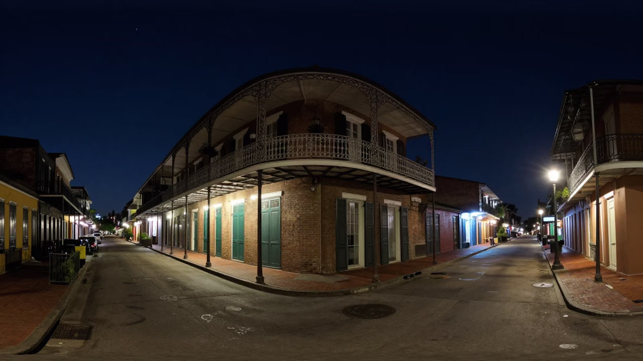 Street Scene in New Orleans at Deep In The Night Light in in New Orleans, Louisiana, United States