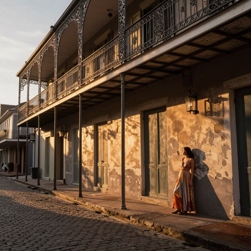 Street Scene in New Orleans at Golden Hour in in New Orleans, Louisiana, United States