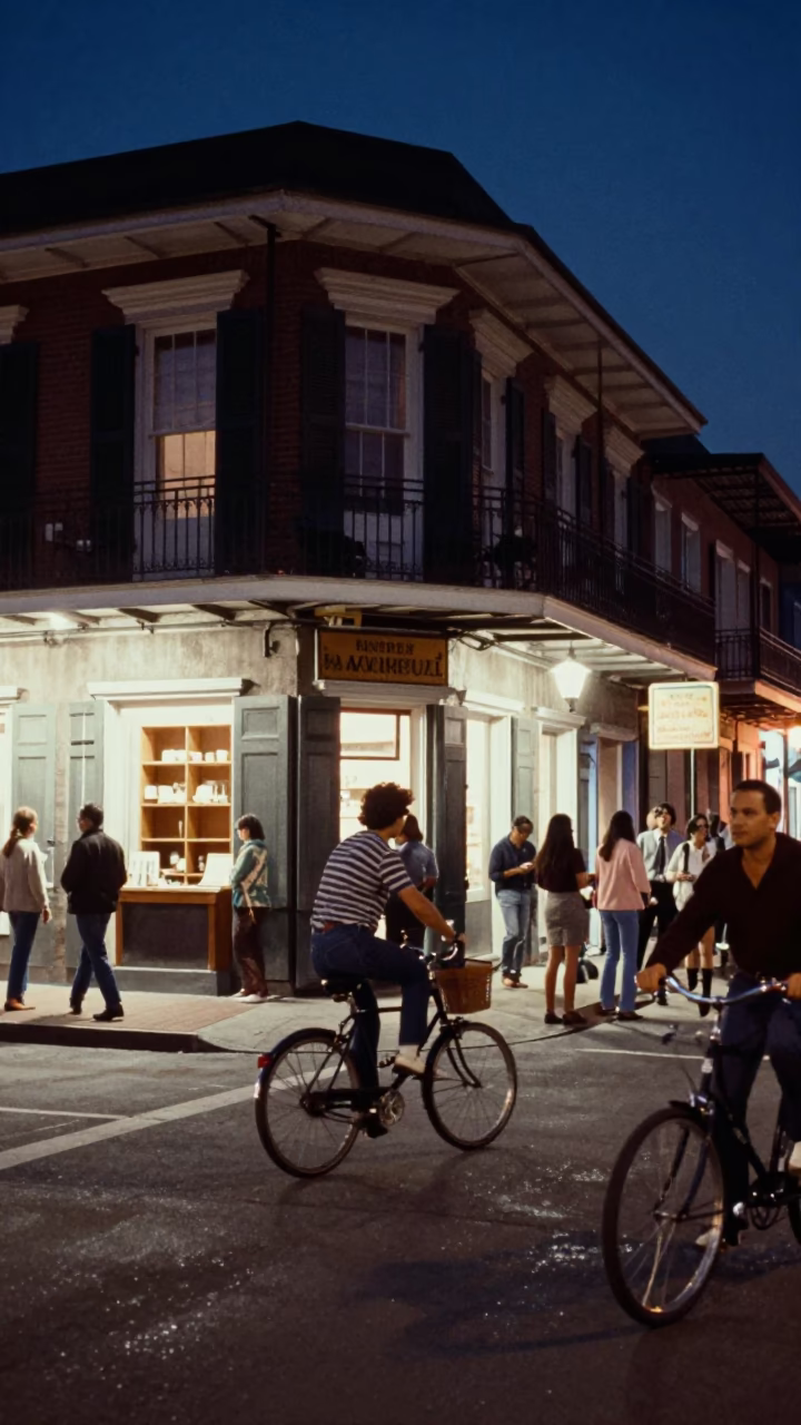 Street Scene in New Orleans at Midnight Light in in New Orleans, Louisiana, United States