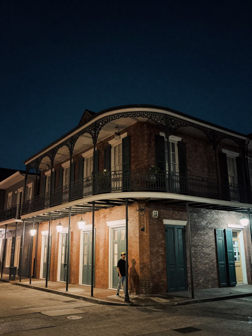 Street Scene in New Orleans at The Deepest Night Sky Light in in New Orleans, Louisiana, United States