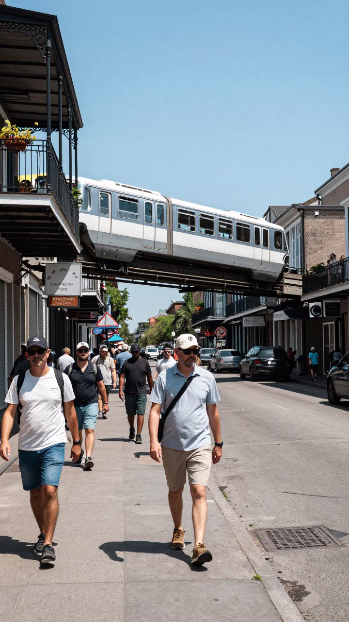 Street Scene in New Orleans at The Flat Glare Of Noon Light in in New Orleans, Louisiana, United States