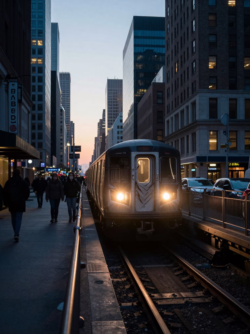 Street Scene in New York at Sunrise Light in in New York, New York, United States