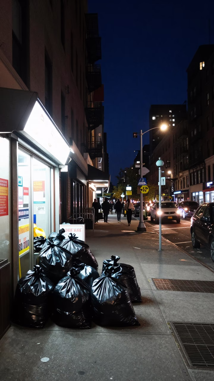 Street Scene in New York at The Deepest Night Sky Light in in New York, New York, United States