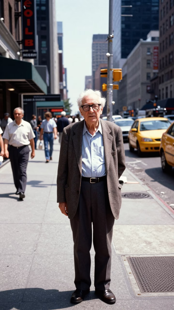 Street Scene in New York at The Flat Glare Of Noon Light in in New York, New York, United States