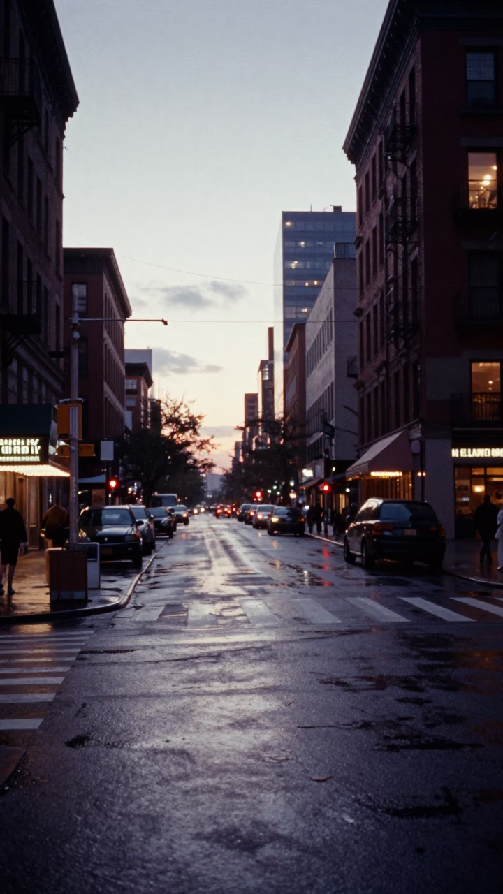 Street Scene in New York at The Still Hours Before Dawn Light in in New York, New York, United States