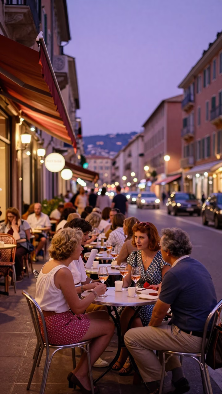 Street Scene in Nice at As City Lights Begin To Glow in in Nice, France