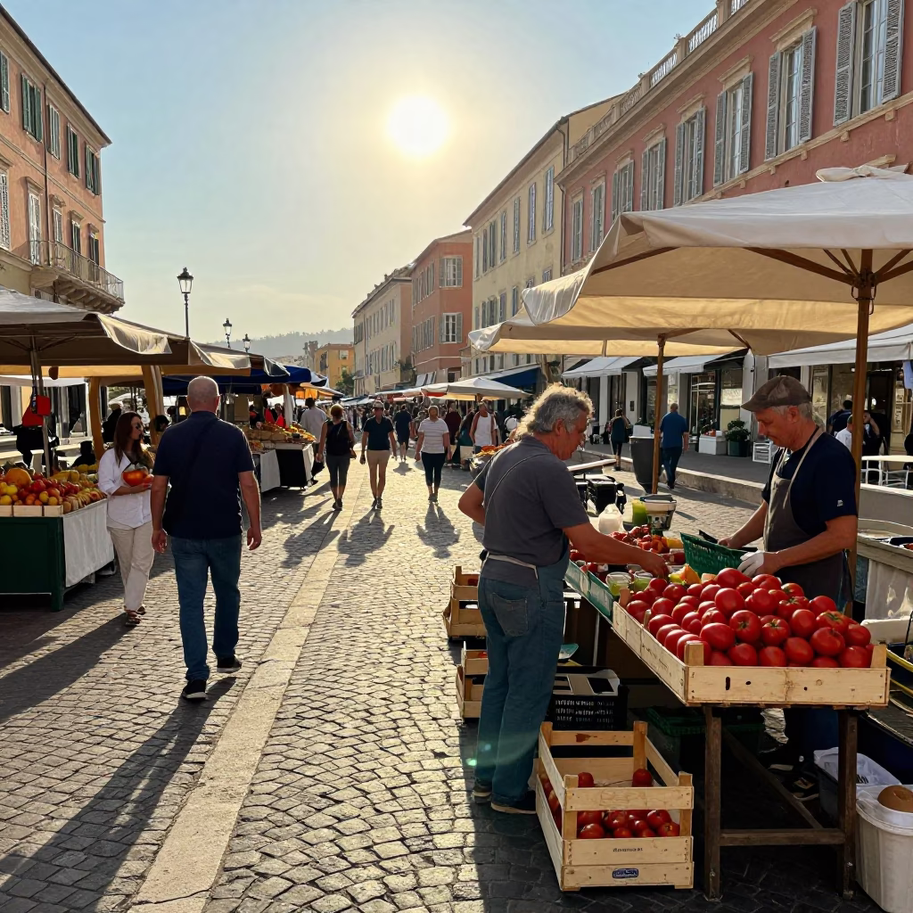 Street Scene in Nice at As First Light Reaches The Scene in in Nice, France