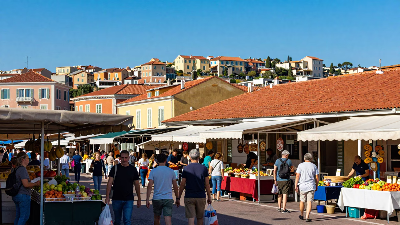 Street Scene in Nice at Bright Midmorning Light in in Nice, France